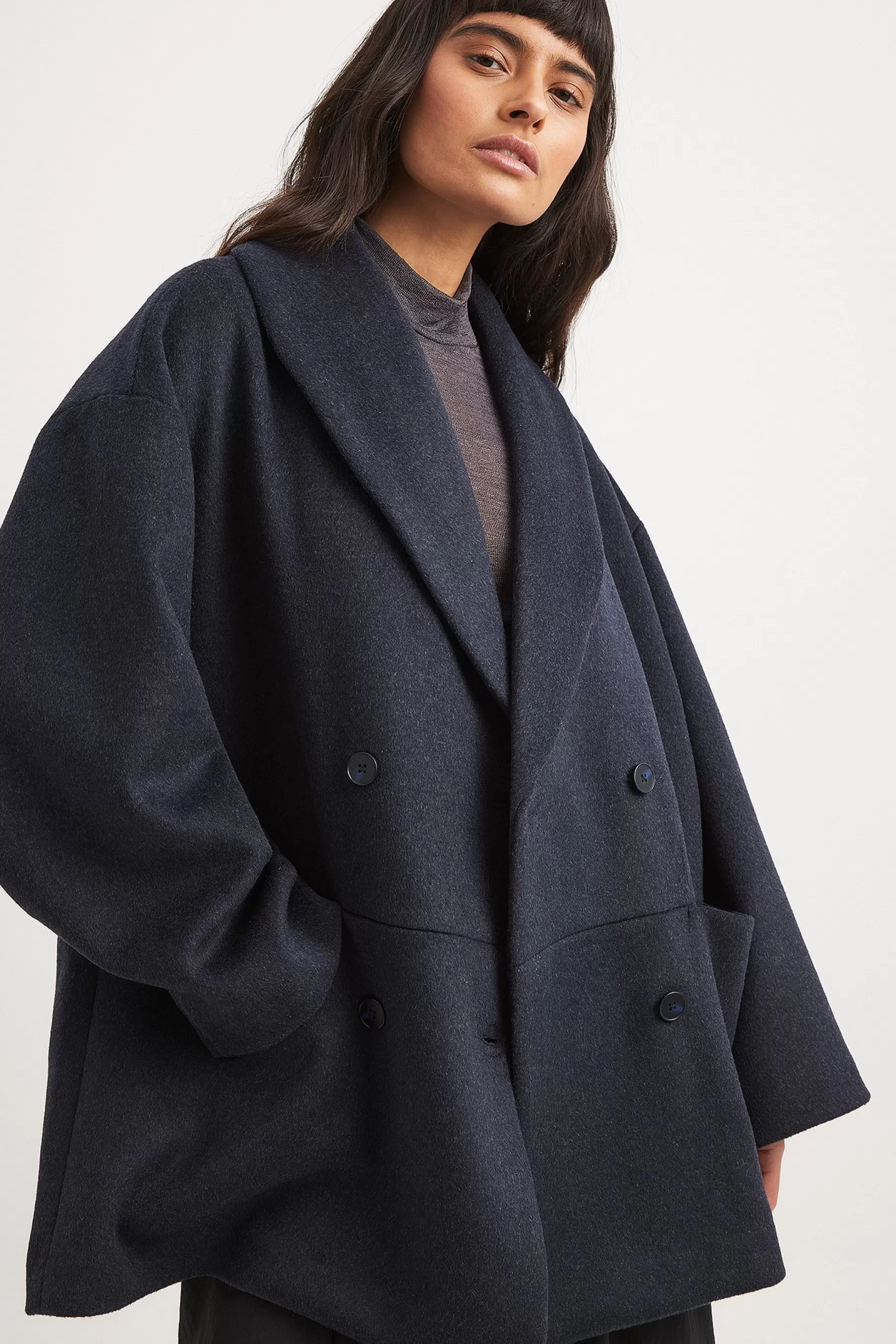 NA-KD Wool Blend Short Coat Blue