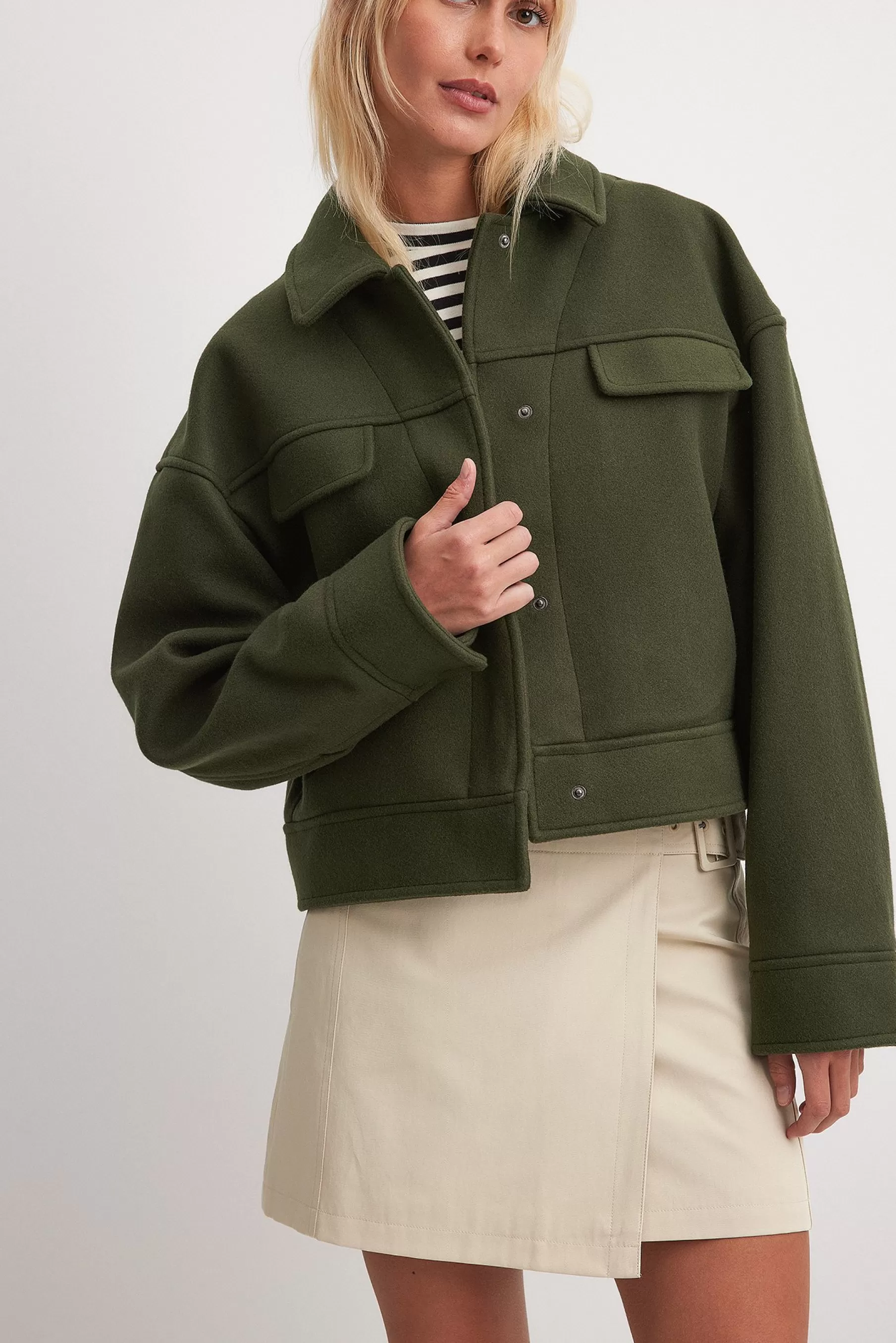 NA-KD Wool Look Jacket Green