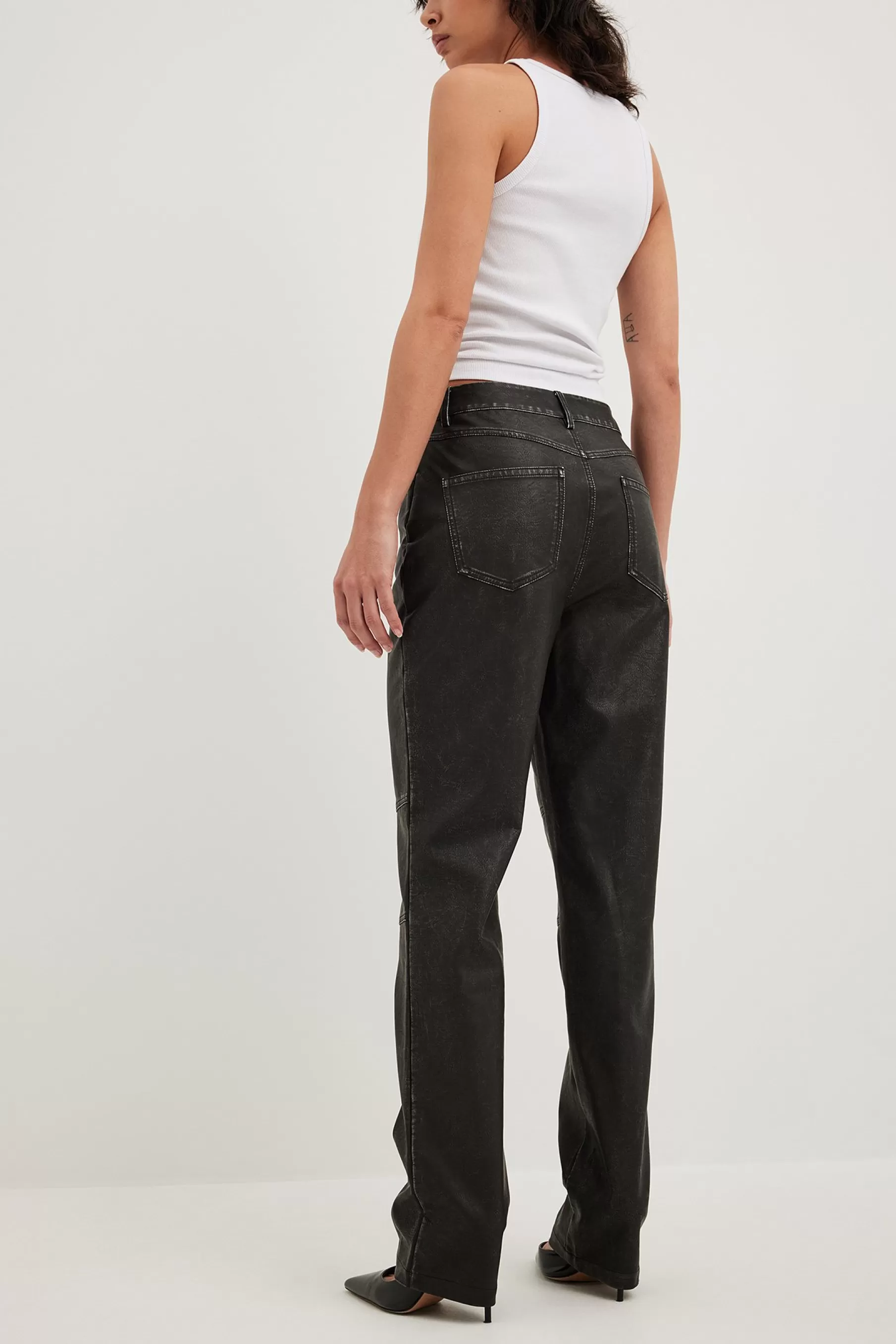 NA-KD Worn Out Look PU Pants Black