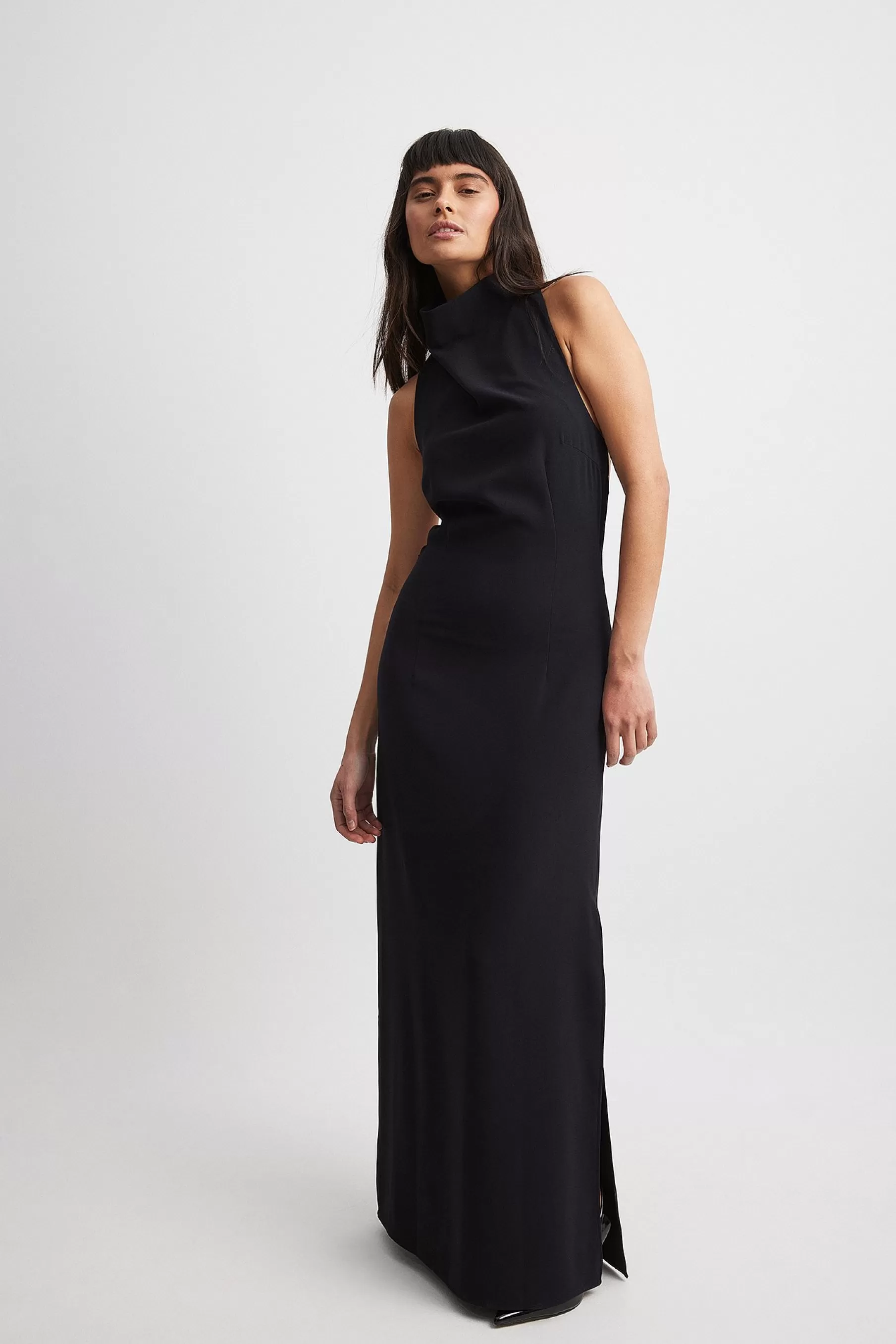 NA-KD Woven Deep Back Maxi Dress Black