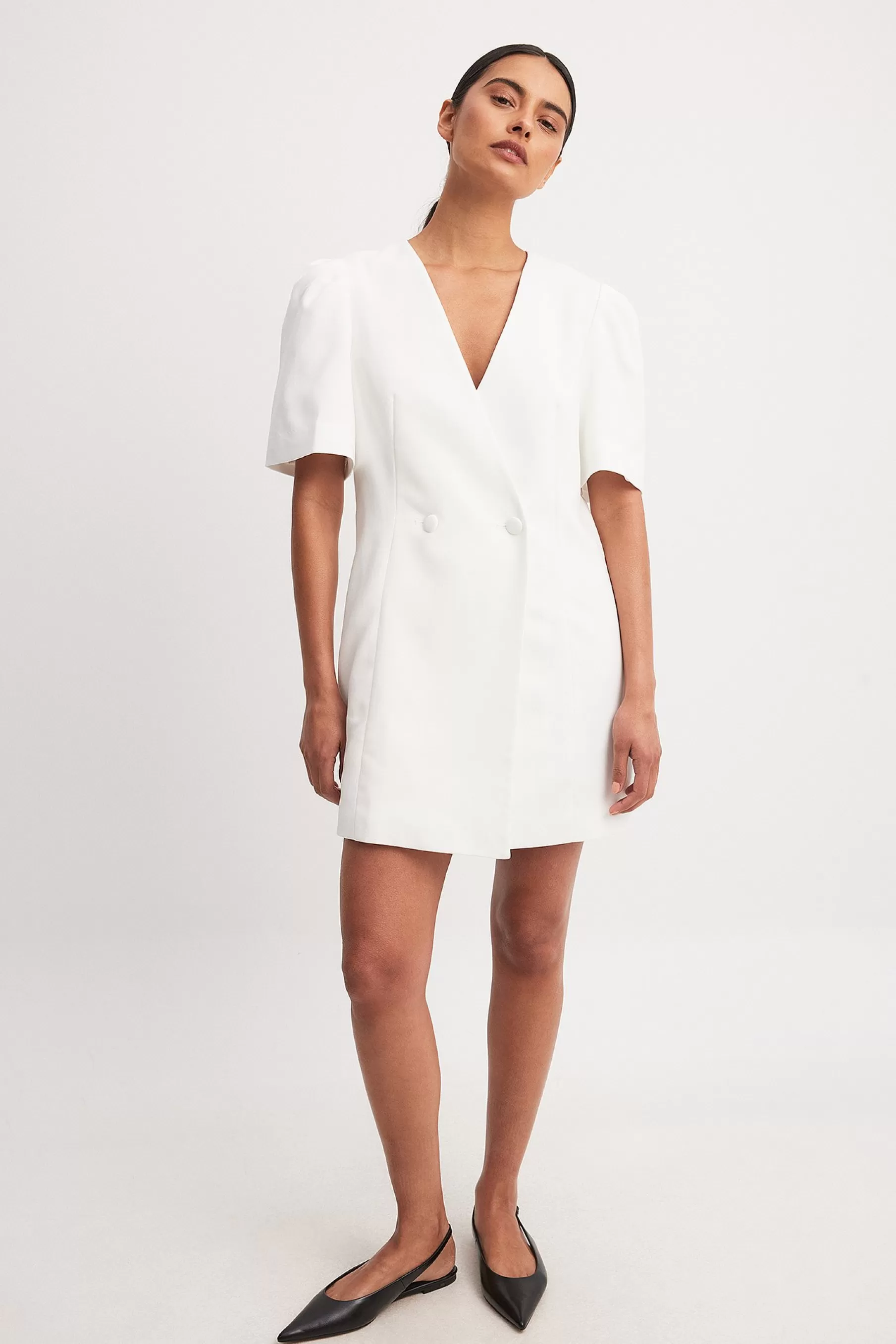 NA-KD Woven Double Breasted Mini Dress White