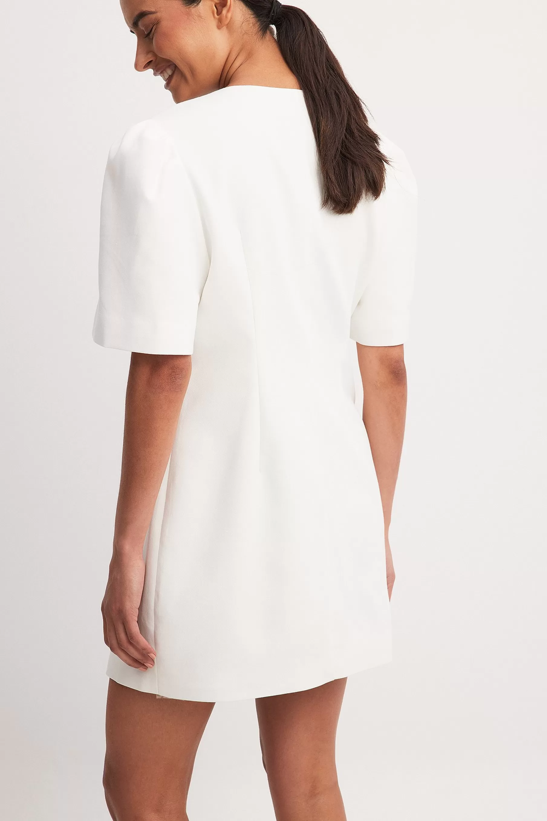 NA-KD Woven Double Breasted Mini Dress White