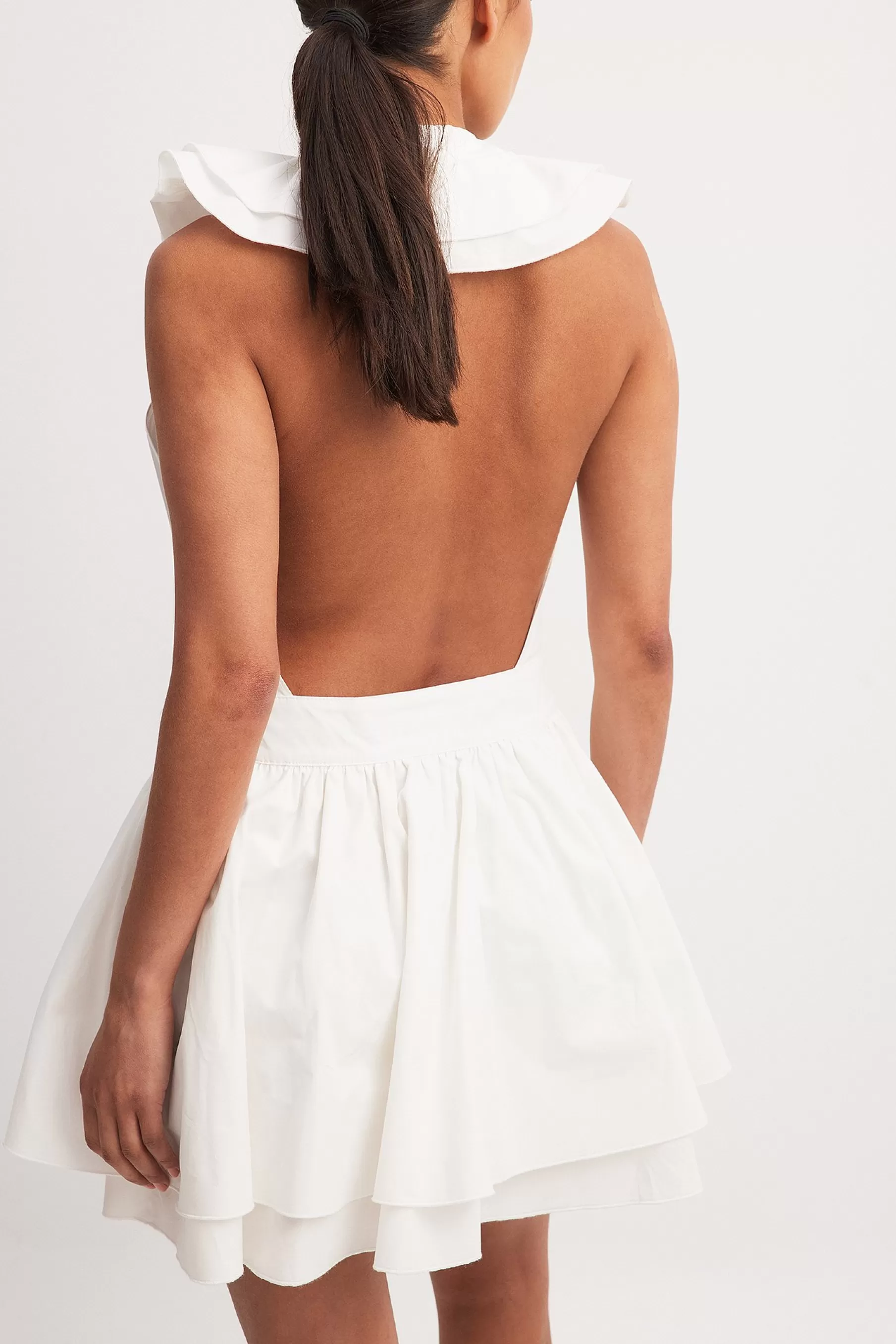 NA-KD Woven Flounce Detail Mini Dress White