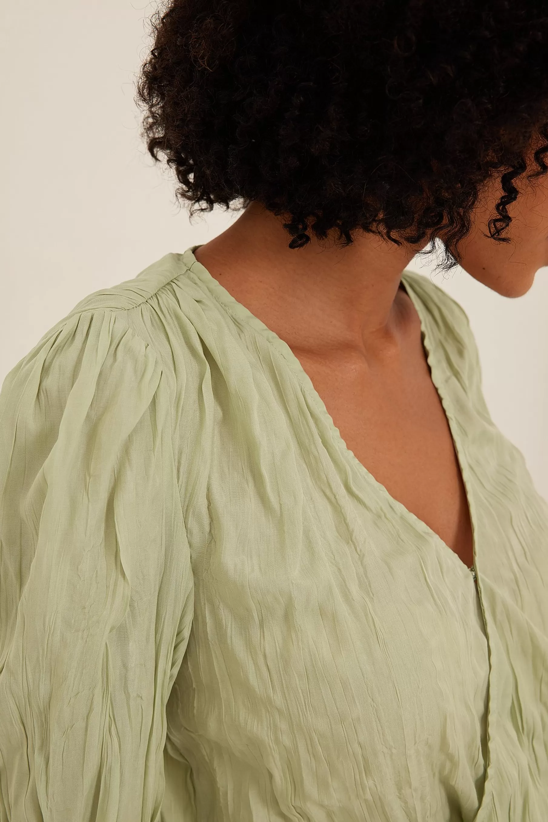 NA-KD Wrap Front Structured Blouse Green