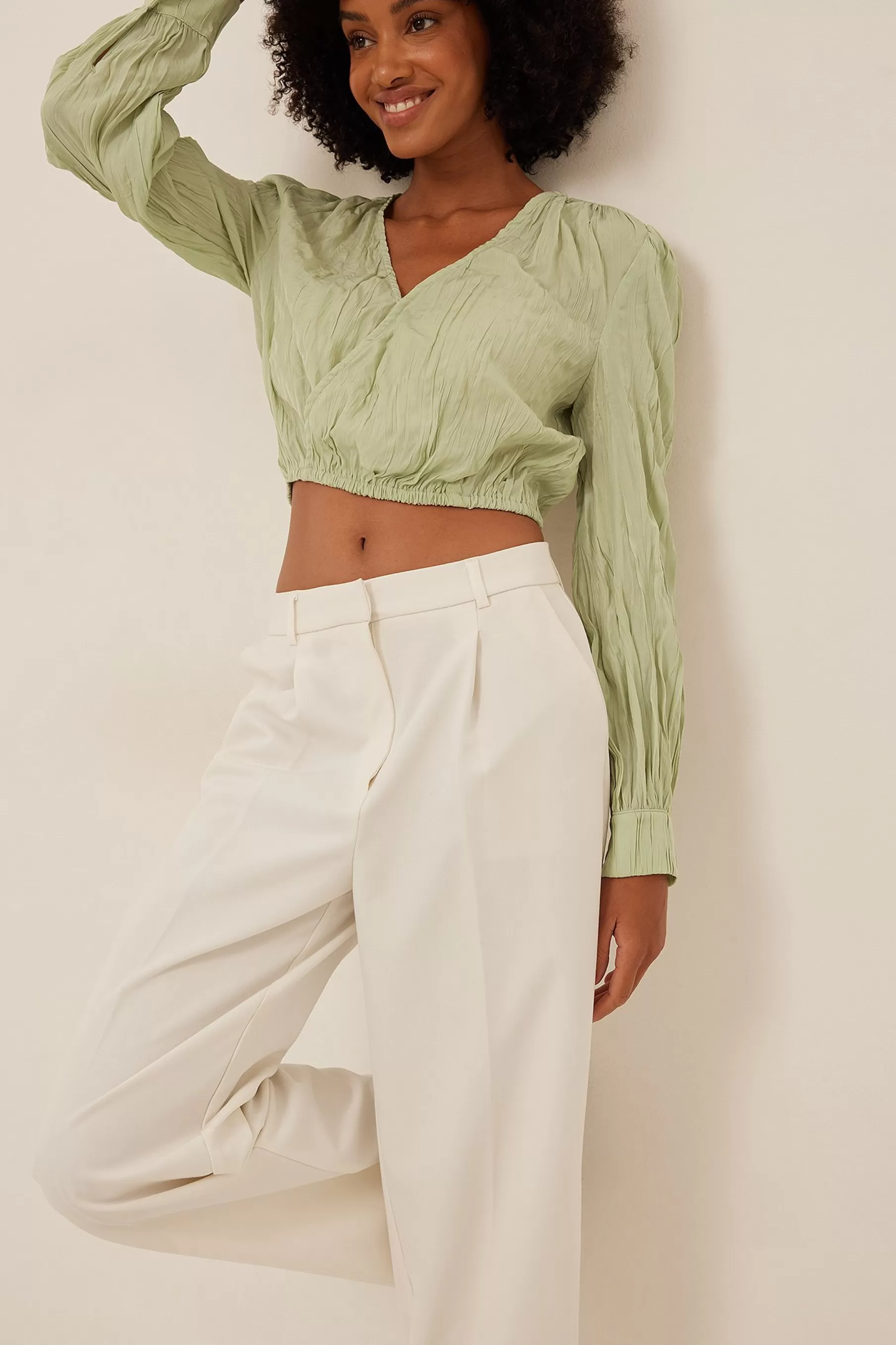 NA-KD Wrap Front Structured Blouse Green