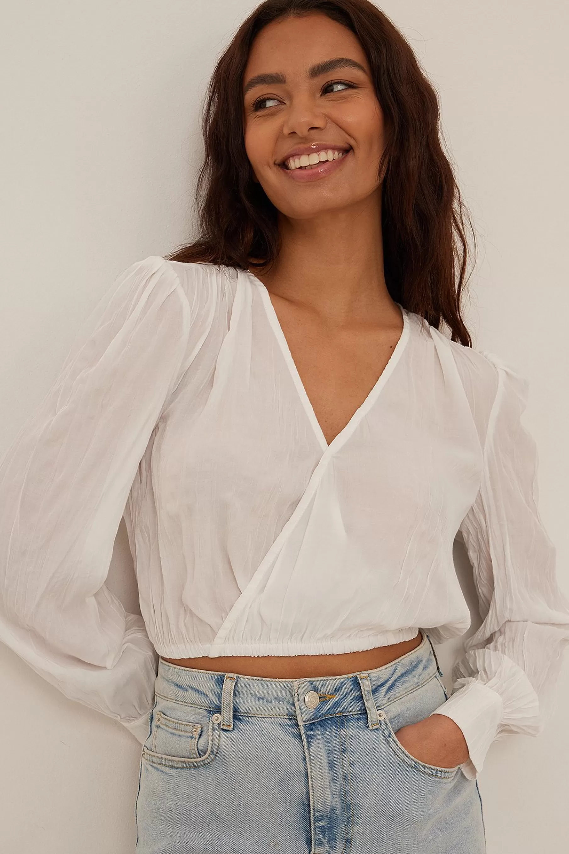 NA-KD Wrap Front Structured Blouse White