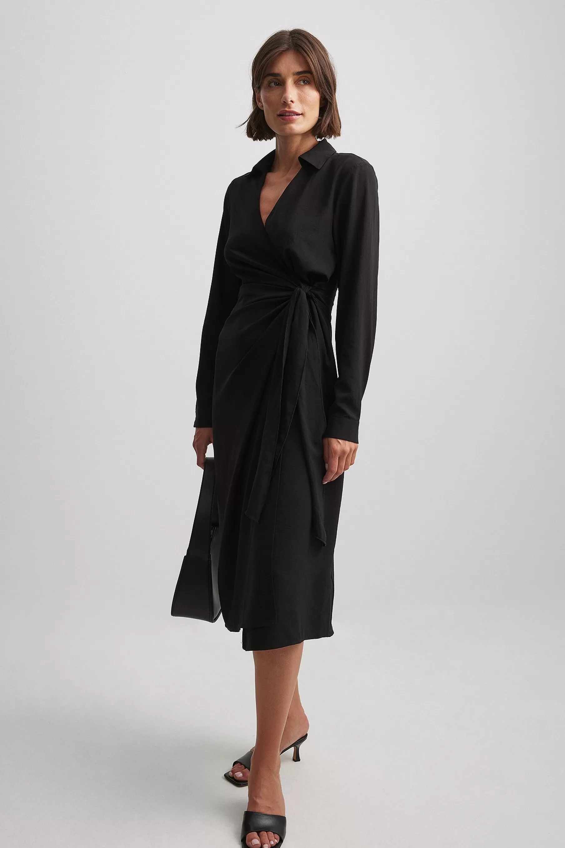 NA-KD Wrap Midi Dress Black