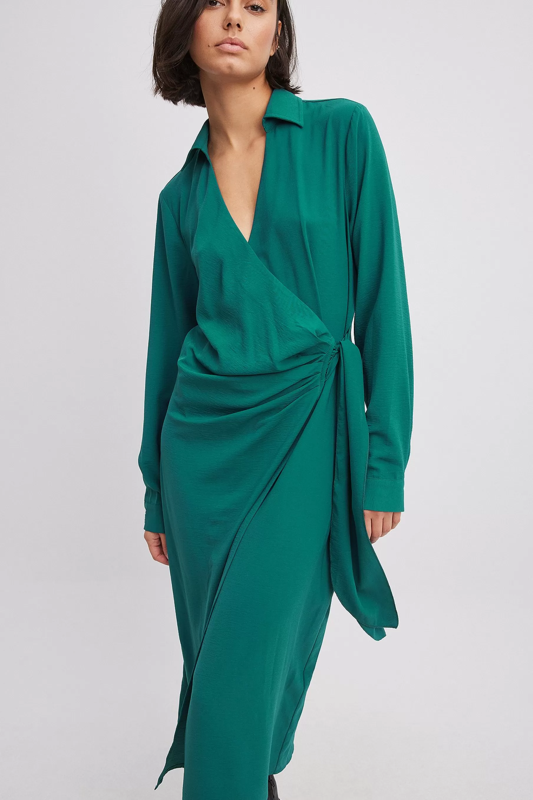 NA-KD Wrap Midi Dress Green