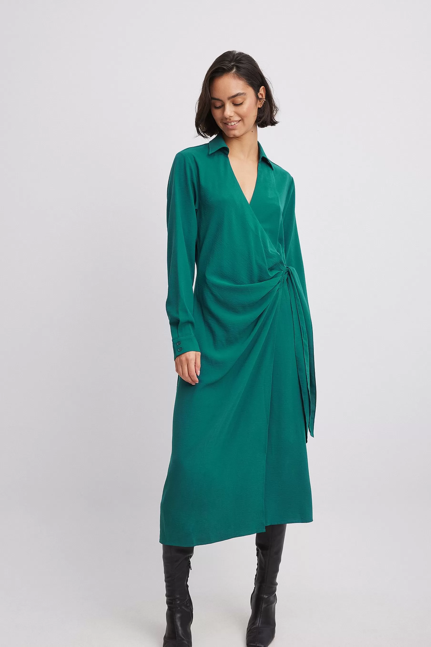 NA-KD Wrap Midi Dress Green