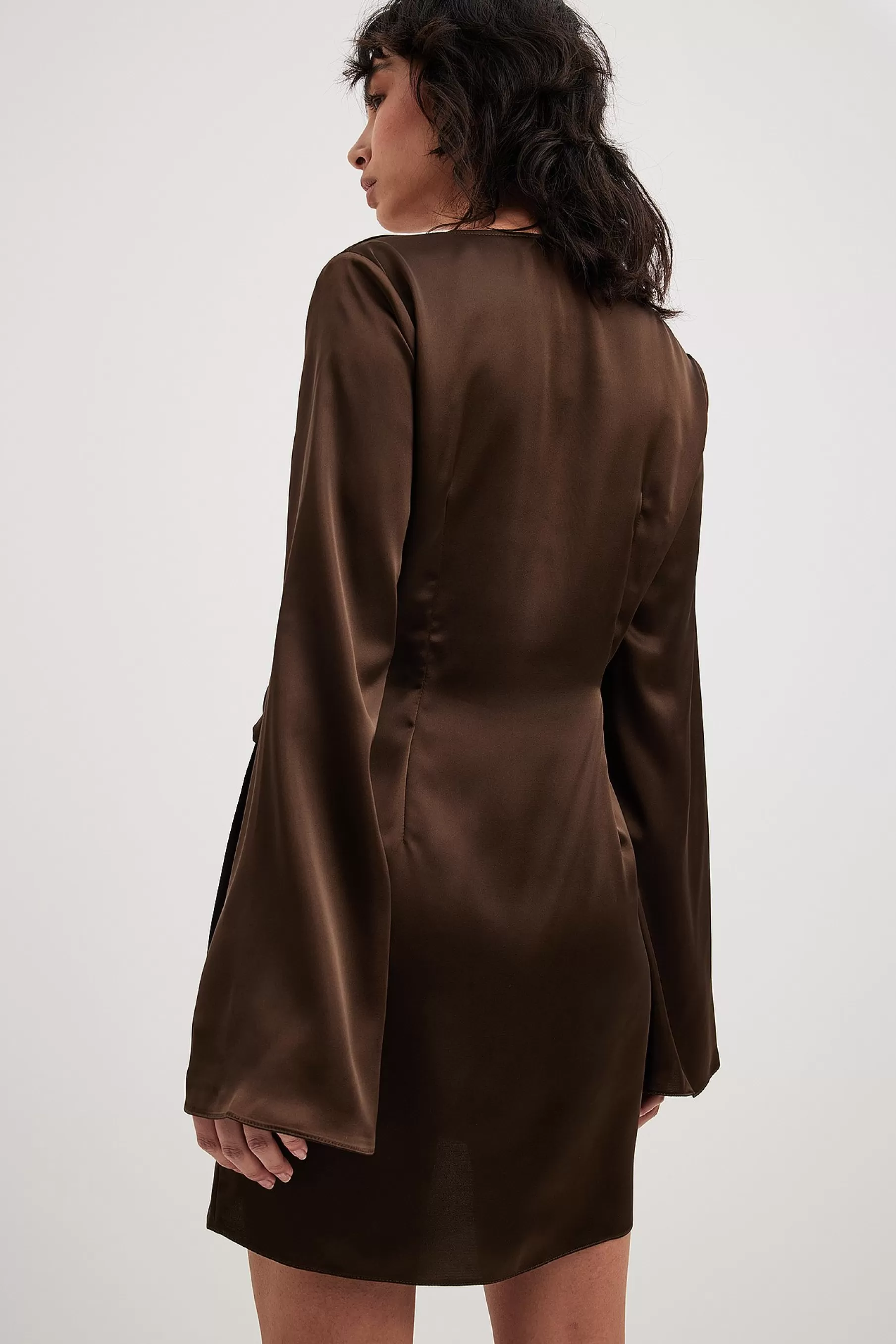 NA-KD Wrap Satin Dress Brown