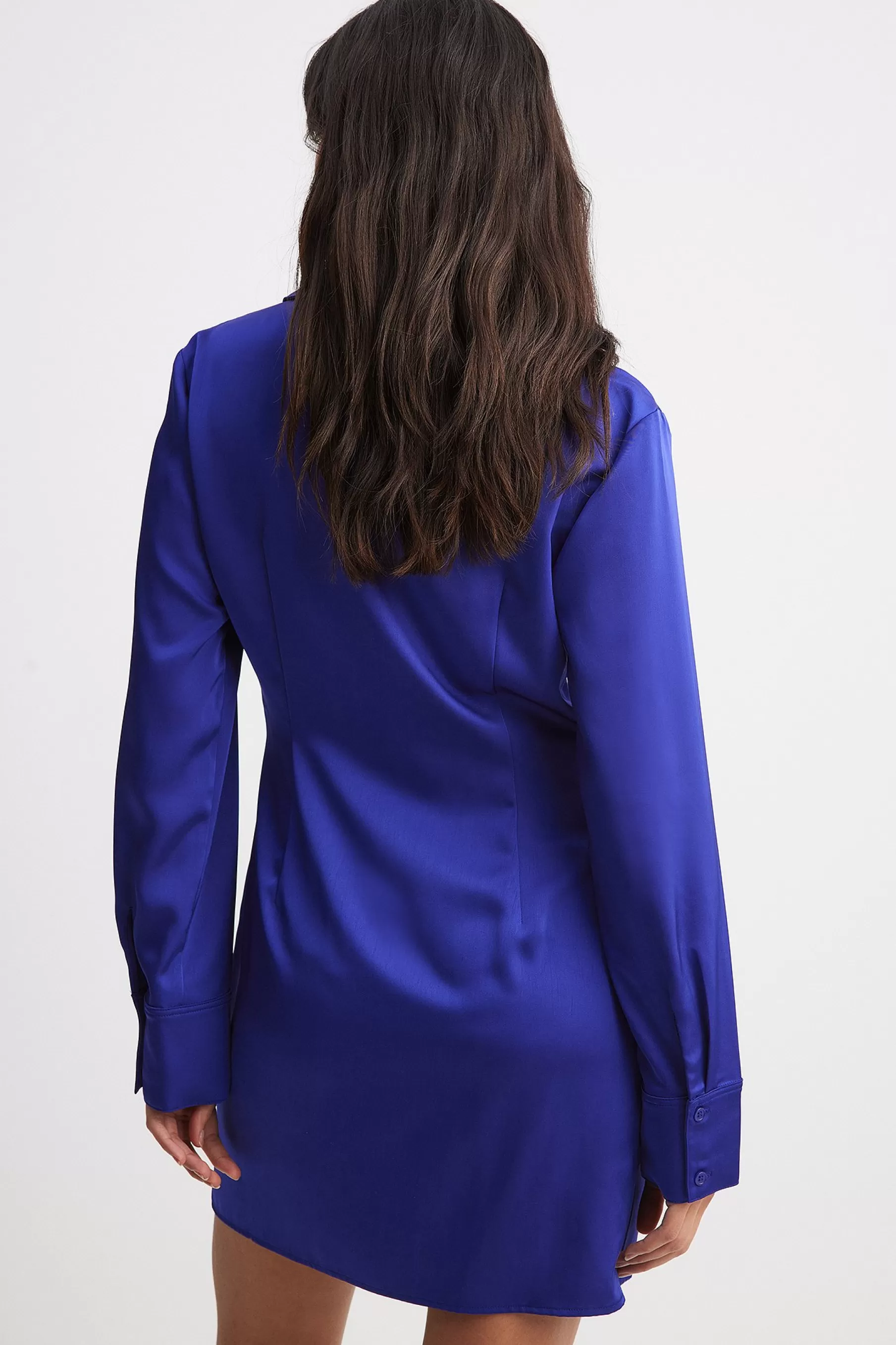 NA-KD Wrap Satin Mini Shirt Dress Blue