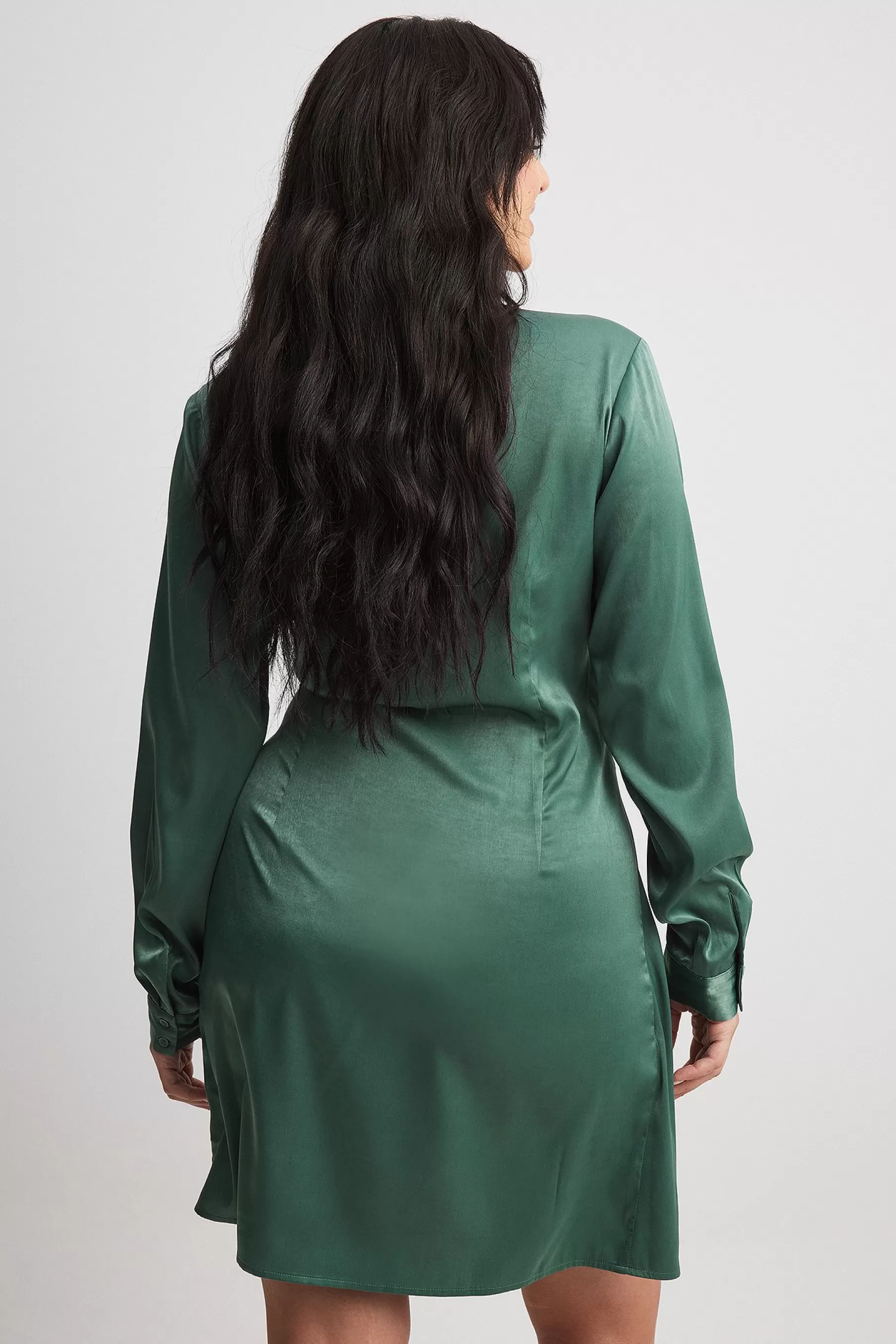 NA-KD Wrap Satin Shirt Dress Green