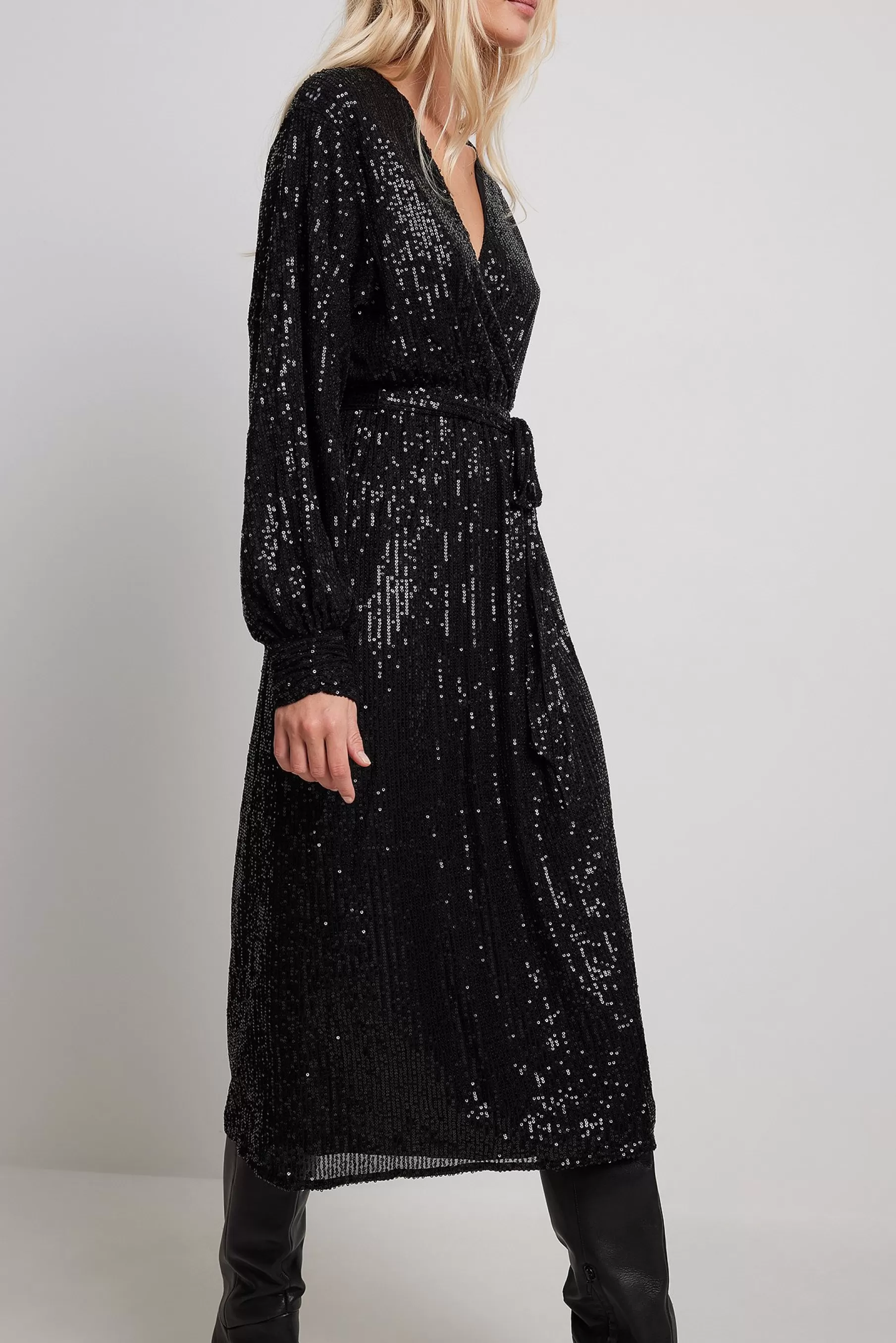 NA-KD Wrap Sequin Dress Black