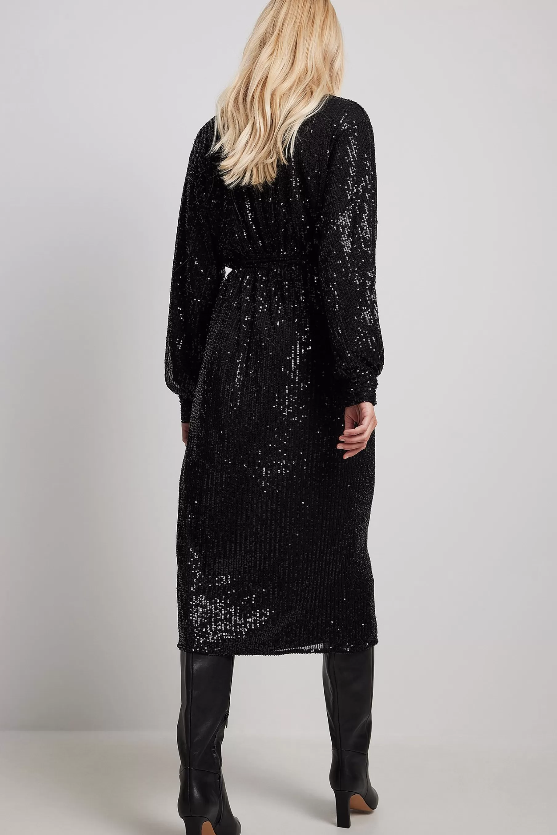 NA-KD Wrap Sequin Dress Black