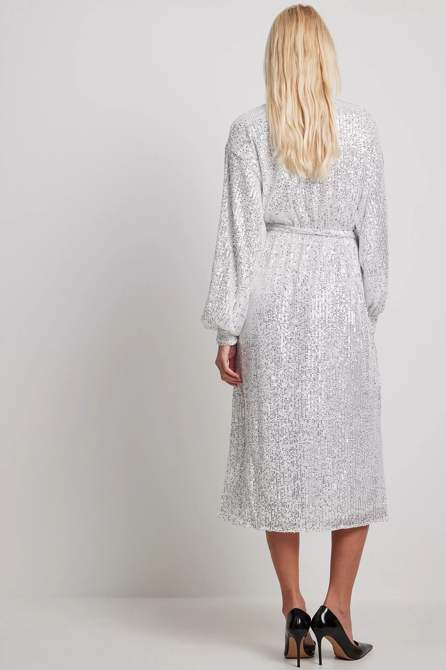 NA-KD Wrap Sequin Dress Silver