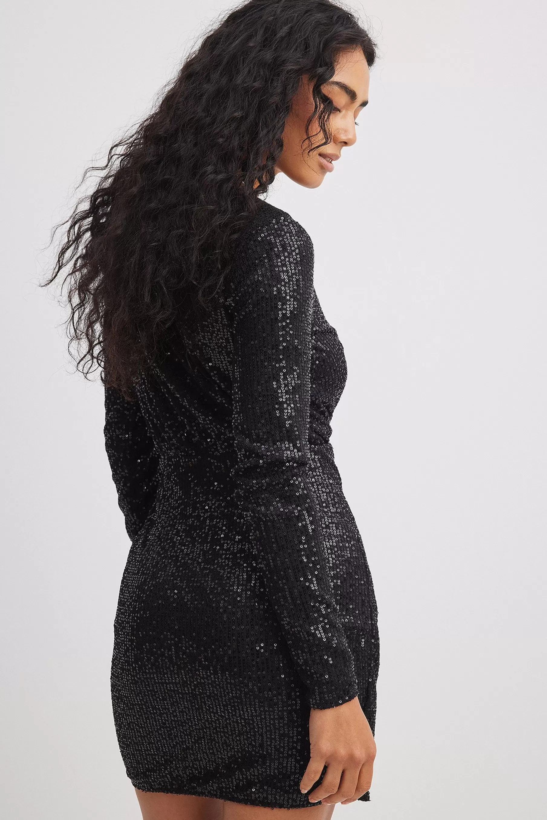 NA-KD Wrap Sequin Mini Dress Black