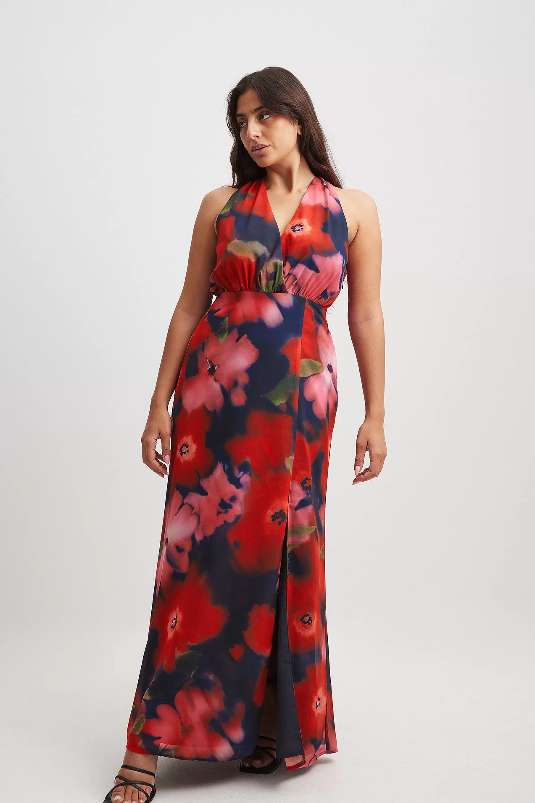 NA-KD Wrap V-Neck Maxi Dress Red