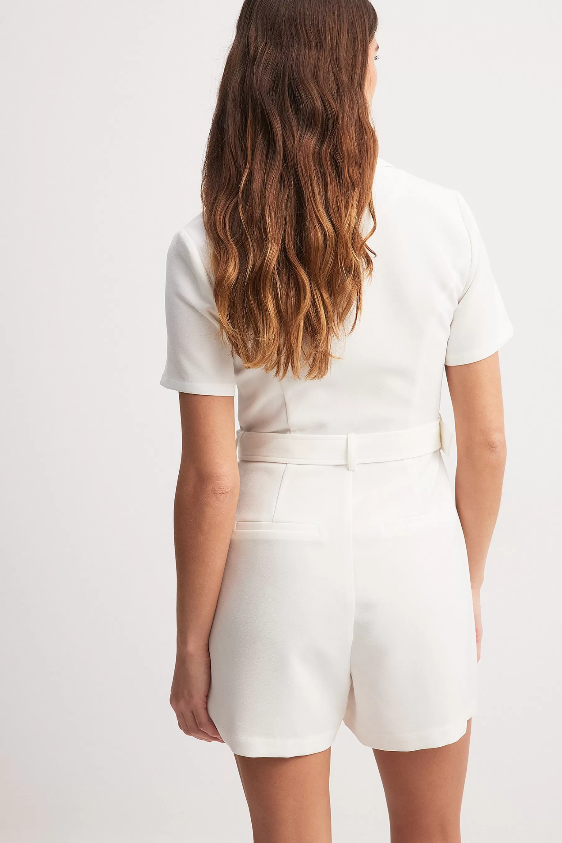 NA-KD Zipped Belted Playsuit White